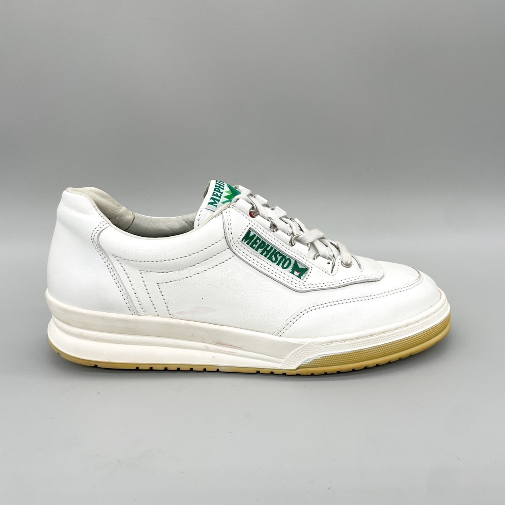 Mephisto Match Sneakers Mens 7 White Leather Green Logo Walking Dad Shoes Retro